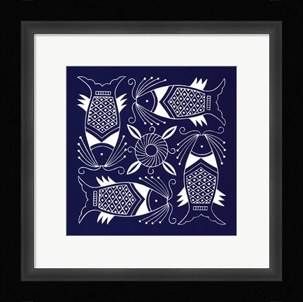 Framed Chinese Indigo Fish IV Print