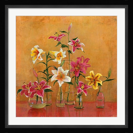 Framed Lilies In Vases II Print