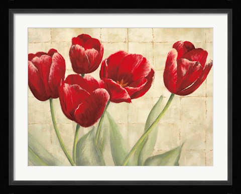 Framed Red Tulips on Ivory Print