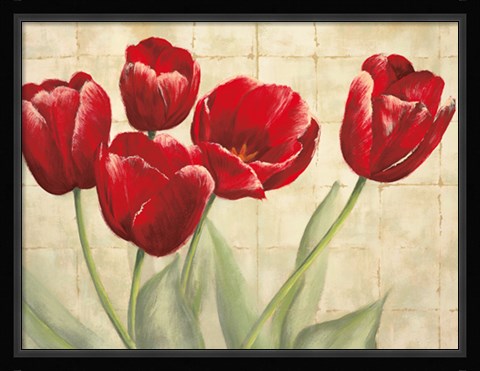 Framed Red Tulips on Ivory Print