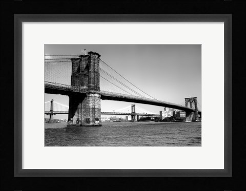 Framed Brooklyn Bridge and Manhattan Bridge, Day Print