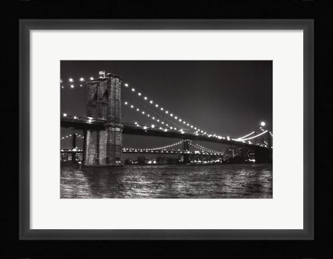Framed Brooklyn Bridge and Manhattan Bridge, Night Print