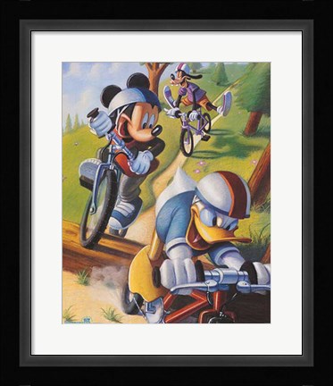 Framed Mickey &amp; Friends: Biking Print