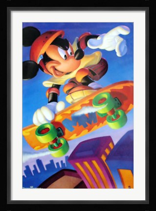 Framed Mickey Mouse: Skateboarding Print