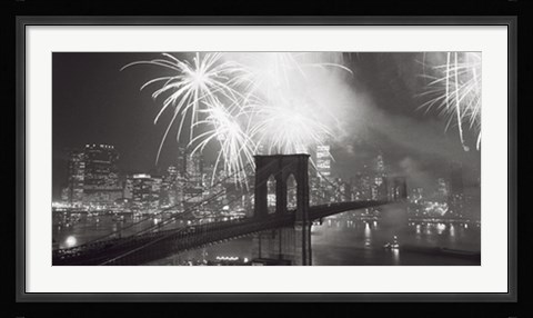 Framed Fireworks over the Brooklyn Bridge Print