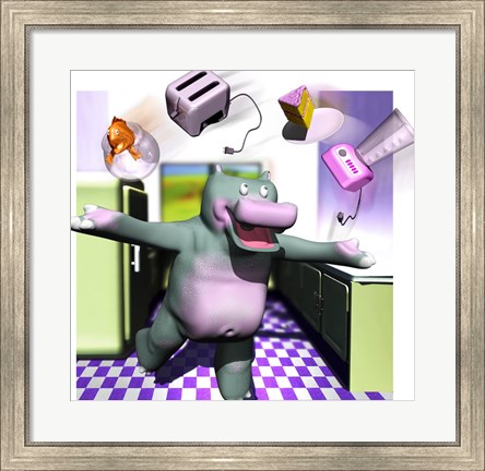 Framed Kitchen Hippo Print