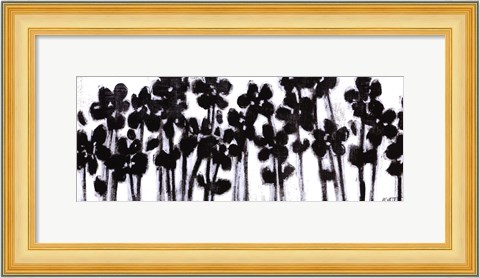 Framed Black Flowers on White II Print