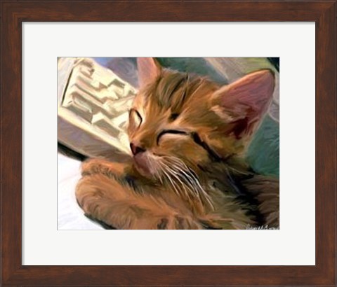 Framed Kitten on Keys Print