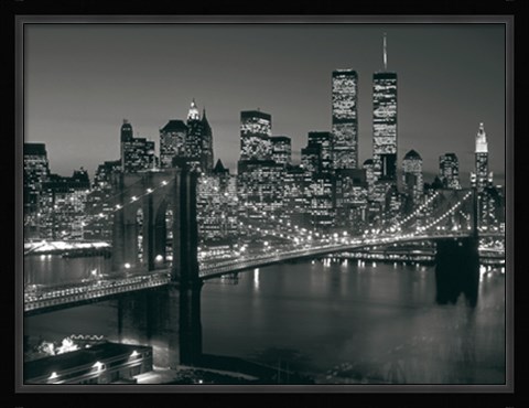 Framed Manhattan Skyline at Night Print