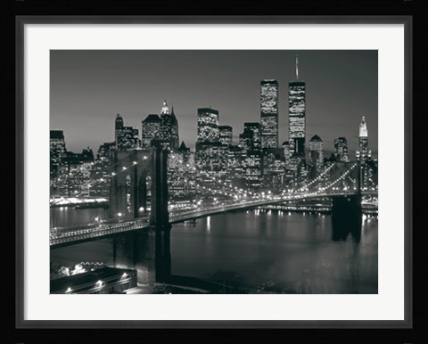Framed Manhattan Skyline at Night Print