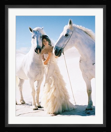 Framed Woman with White Horses Print