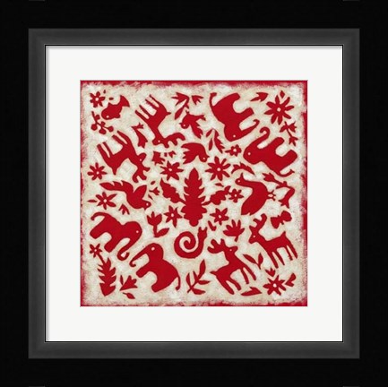 Framed Folk Story in Red Print