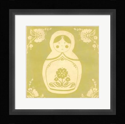 Framed Russian Doll in Green Print