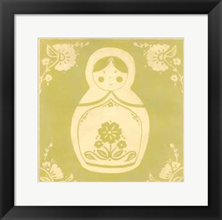 Framed Russian Doll in Green Print