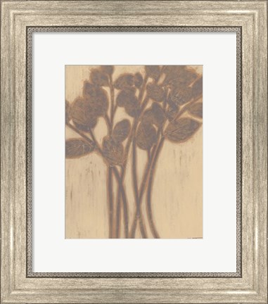 Framed Gilded Grey Leaves I Print