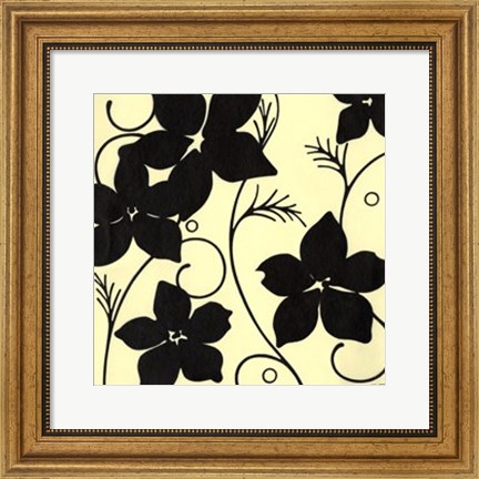 Framed Cream with Black Flowers Print