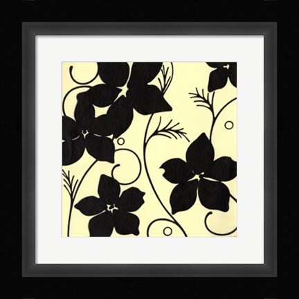 Framed Cream with Black Flowers Print