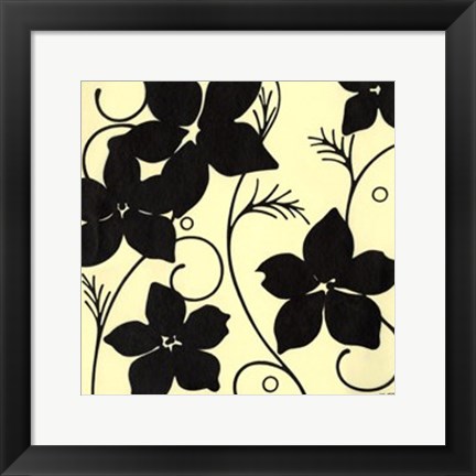 Framed Cream with Black Flowers Print