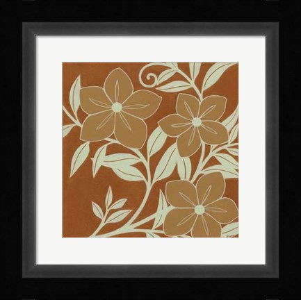 Framed Tan Flowers with Mint Leaves I Print