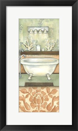 Framed Damask Bath I Print