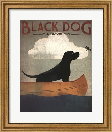 Framed Black Dog Canoe Print