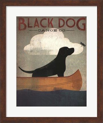 Framed Black Dog Canoe Print