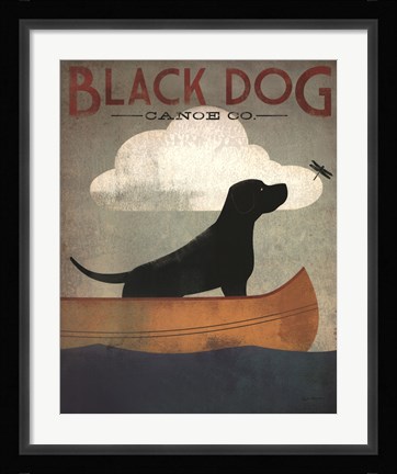 Framed Black Dog Canoe Print