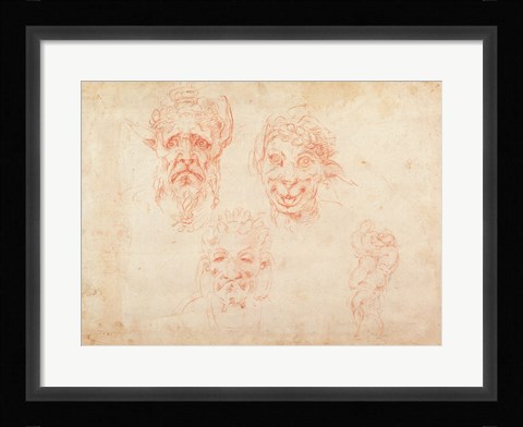Framed W.33 Sketches of satyrs' faces Print