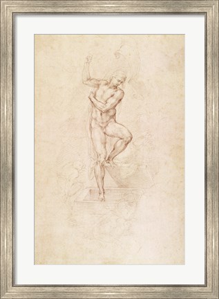 Framed W.53r The Risen Christ, study for the fresco of The Last Judgement in the Sistine Chapel, Vatican Print