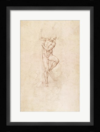 Framed W.53r The Risen Christ, study for the fresco of The Last Judgement in the Sistine Chapel, Vatican Print