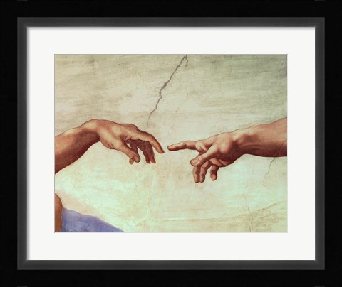 Framed Hands of God and Adam, detail from The Creation of Adam, from the Sistine Ceiling, 1511 Print