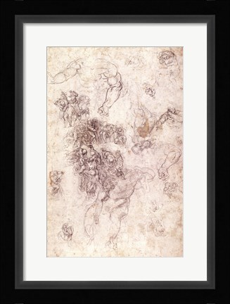 Framed Study of figures for 'The Last Judgement' with artist's signature, 1536-41 Print