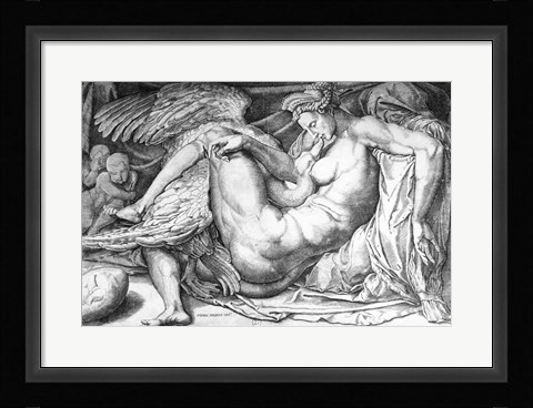 Framed Leda, engraved by Jacobus Bos, Boss or Bossius Print