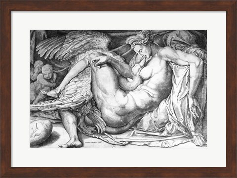 Framed Leda, engraved by Jacobus Bos, Boss or Bossius Print