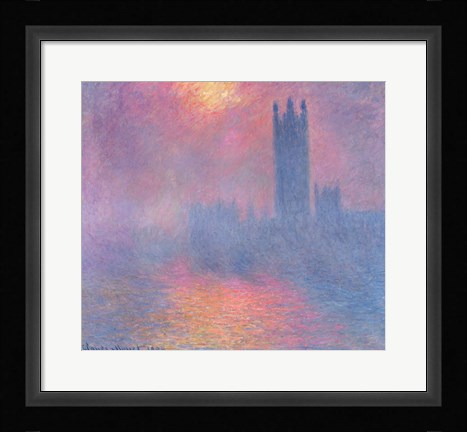 Framed Houses of Parliament, London, with the sun breaking through the fog, 1904 Print