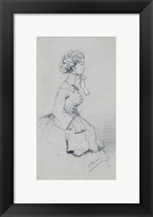 Framed Young woman with a ribbon, 1857 Print