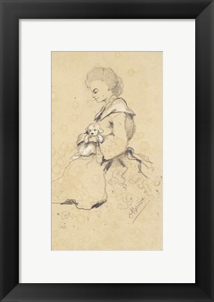 Framed Women holding a small dog, 1857 Print