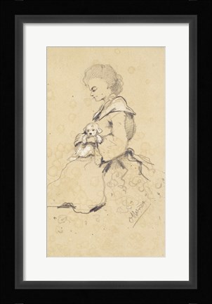 Framed Women holding a small dog, 1857 Print
