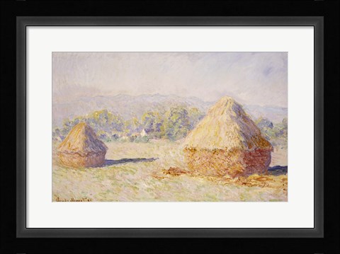 Framed Haystacks, Morning Effect Print