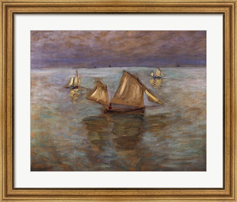 Framed Fishing Boats at Pourville, 1882 Print