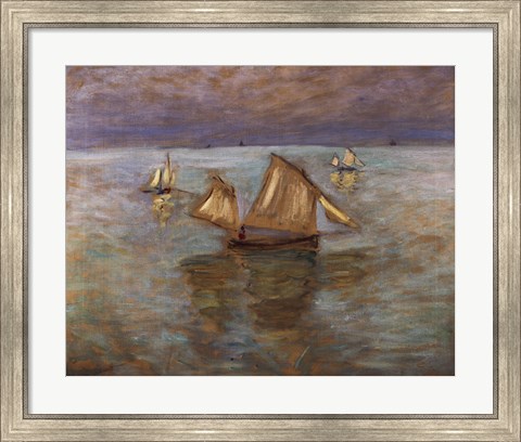 Framed Fishing Boats at Pourville, 1882 Print