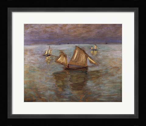 Framed Fishing Boats at Pourville, 1882 Print