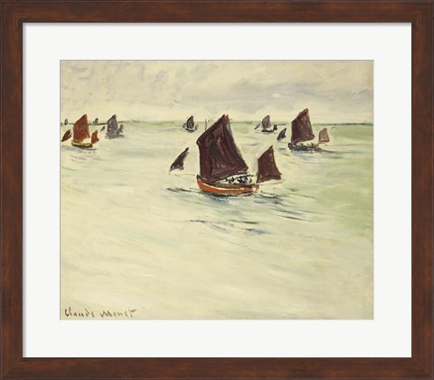 Framed Fishing Boats on the Large de Pourville, 1882 Print