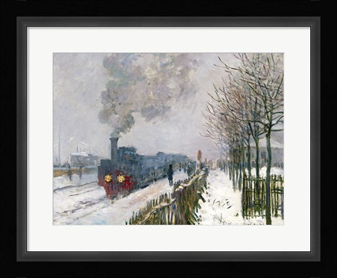 Framed Train in the Snow or The Locomotive, 1875 Print