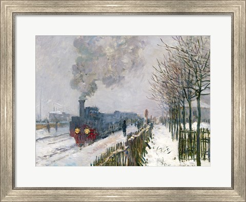 Framed Train in the Snow or The Locomotive, 1875 Print