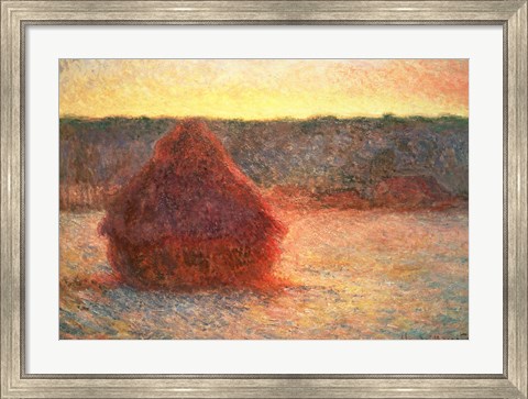 Framed Haystacks at Sunset, Frosty Weather, 1891 Print