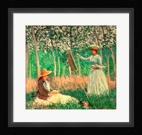 Framed In the Woods at Giverny: Blanche Hoschede at her easel with Suzanne Hoschede reading, 1887 Print