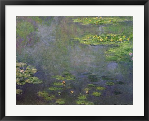 Framed Waterlilies (green with blue) Print