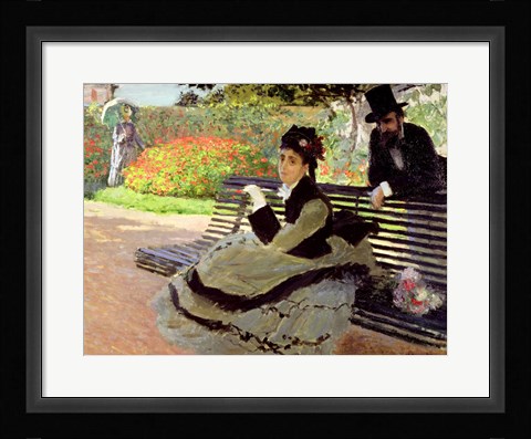 Framed Madame Monet on a Garden Bench Print