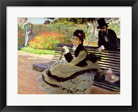 Framed Madame Monet on a Garden Bench Print